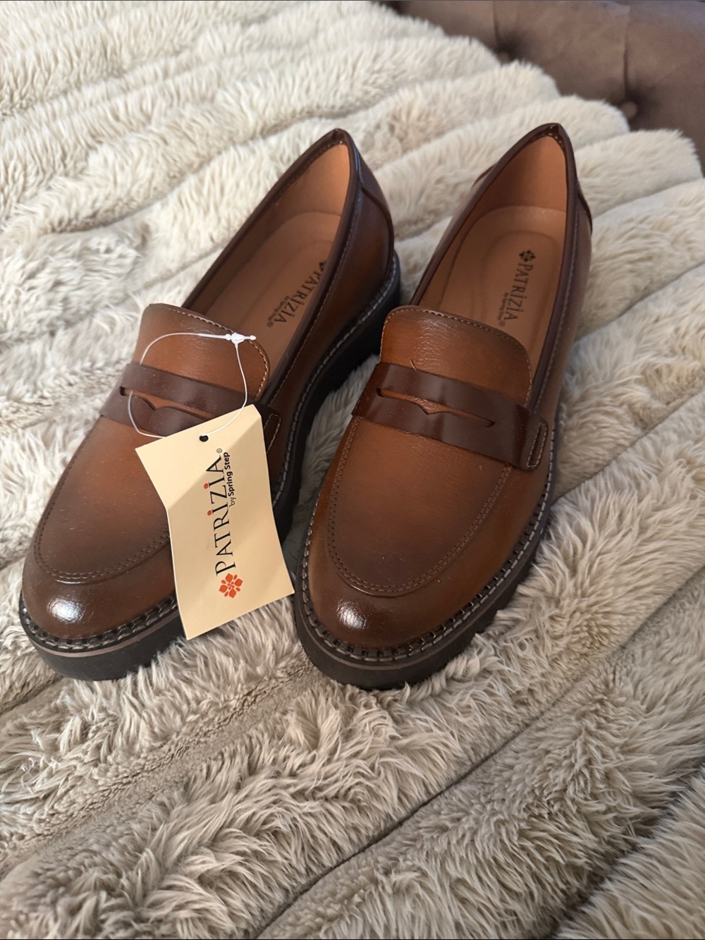 Patrizia Pepe Cognac Brown Leather Penny Loafers